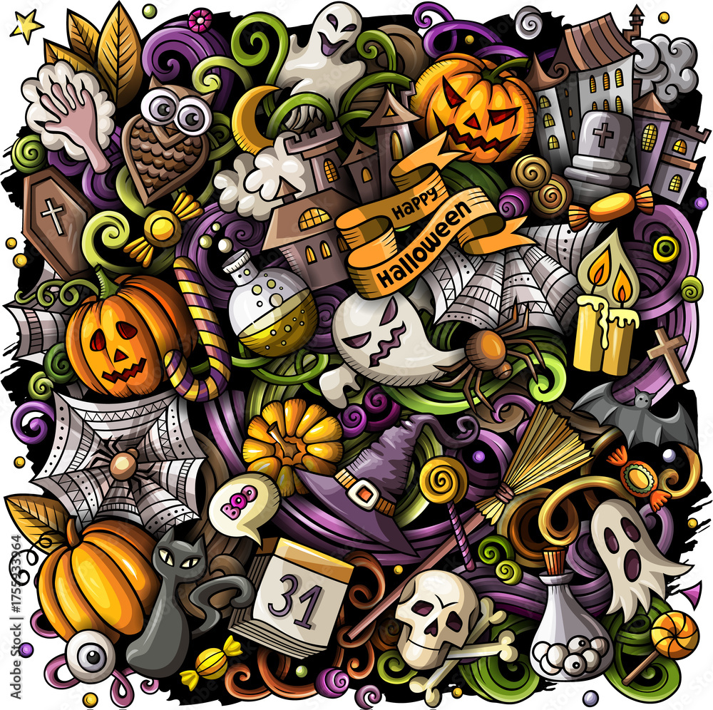 Fototapeta premium Happy Halloween cartoon funny doodle illustration