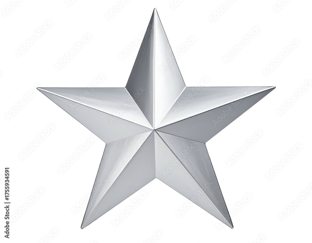 Obraz premium A detailed, isolated silver five-pointed star, featuring intricate metallic gradients, against a black background