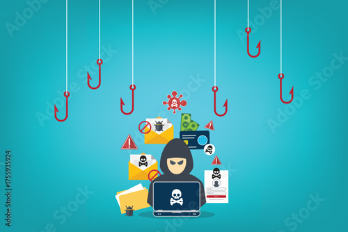 hacker in front of his computer committing digital cybercrime