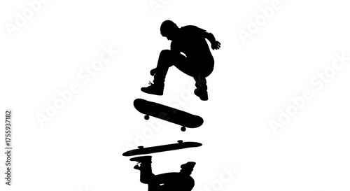 Dynamic skateboarder performing an aerial trick, capturing the thrill and freedom of extreme sports action