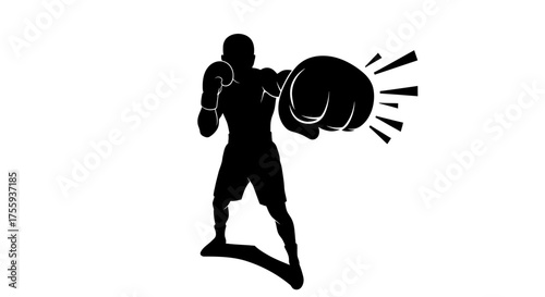 Powerful boxer throws a dynamic punch, capturing the intensity and action of the sport with bold silhouette art