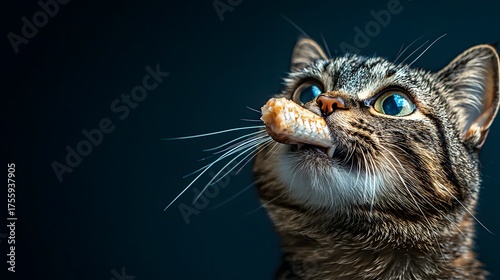 Cute Cat with Fish Treat Captivated by Food Delight