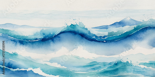 Beautiful soft blue sea water, ocean wave background. Soft blue and white hand printed creative marble texture ocean background.	