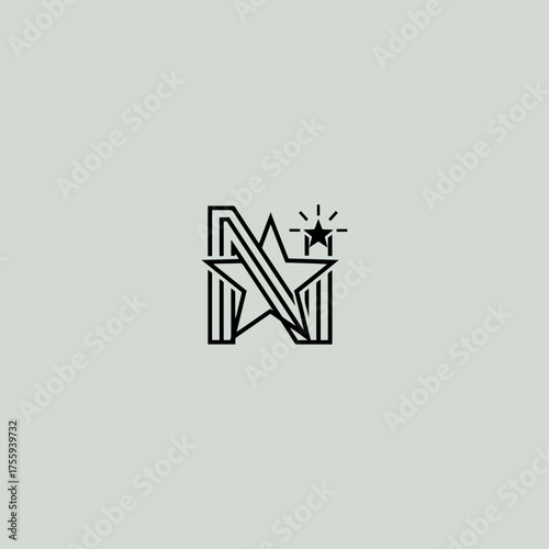 Letter N with star logo icon flat vector design.