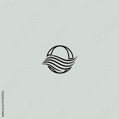 Letter O with waves logo icon flat vector design.