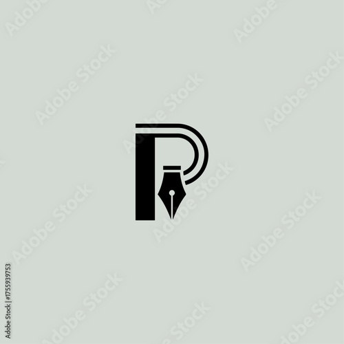 Letter P with Pen logo icon flat vector design.