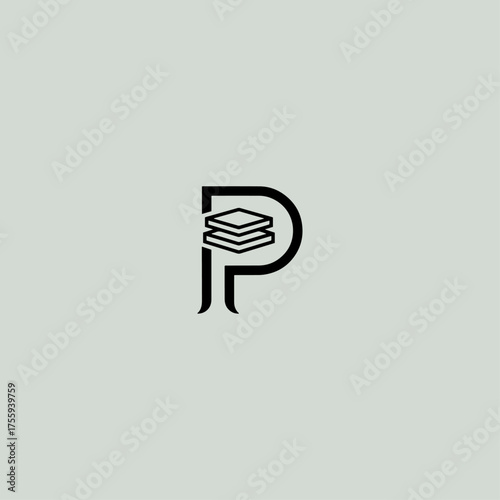 Letter P with stack logo icon flat vector design.