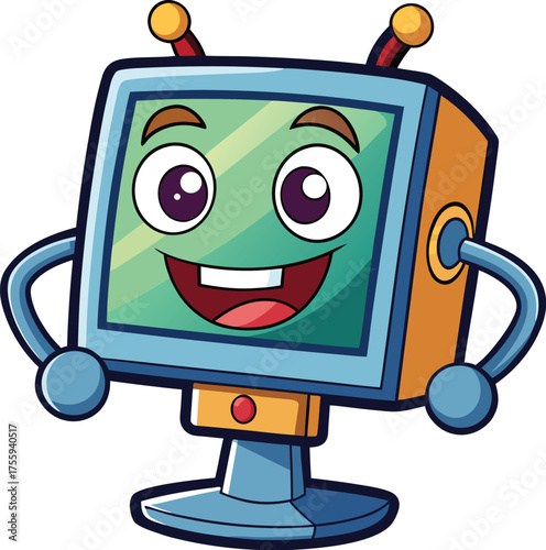 Cartoon Computer Monitor Smiling – Tech Mascot