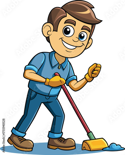 Cartoon Person Sweeping – Cleaning Character