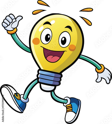 Cartoon Light Bulb Jumping – Idea Character