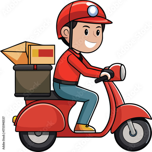 Cartoon Delivery Person on Scooter – Package Service