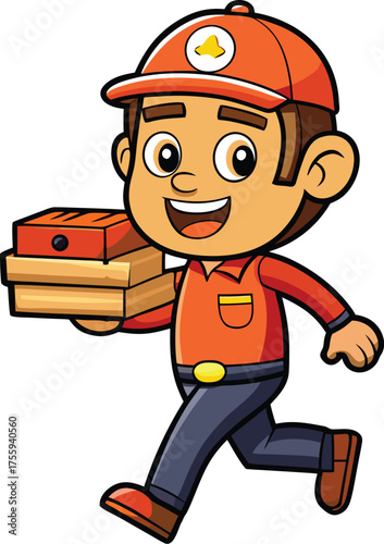 Cartoon Pizza Delivery Person Running – Food Service Character