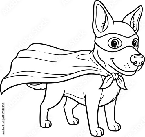 Superhero Dog Cartoon Line Art Mascot Coloring Page Outline