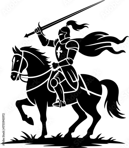 knight on horseback holding a lance