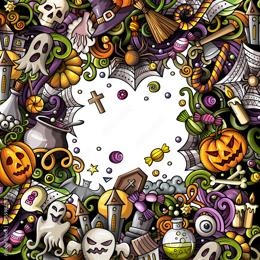 Fototapeta premium Happy Halloween cartoon funny border design