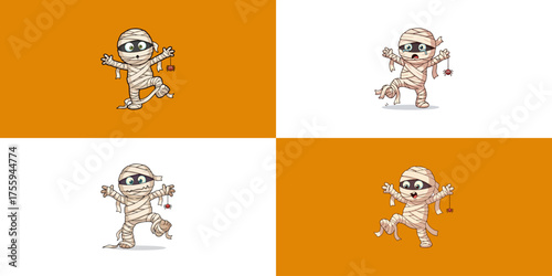 Adorable mummy character collage for Halloween fun, perfect for social media, festive invitations, and spooky season promotions, bringing smiles to everyone's faces this October