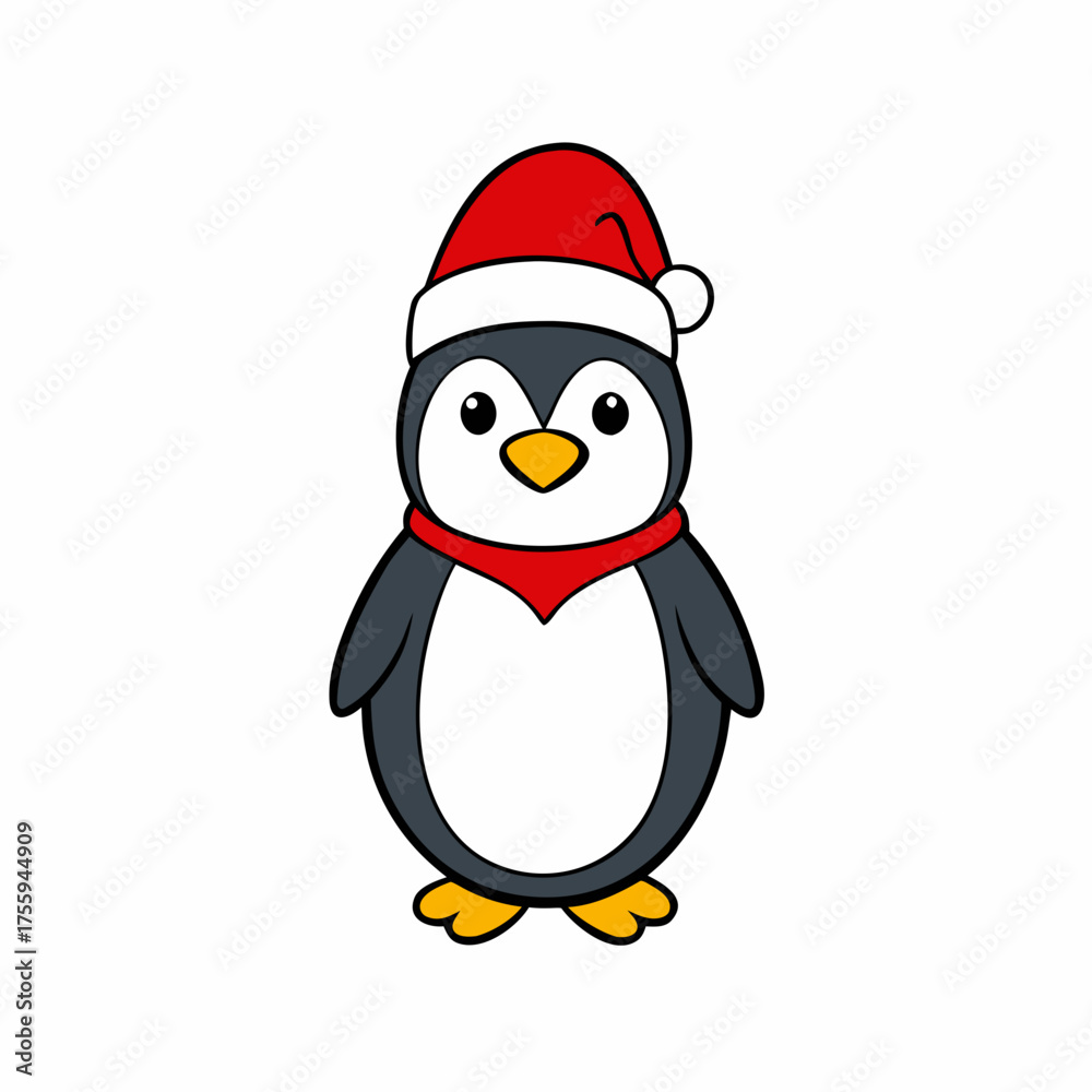 Fototapeta premium Cute Christmas penguin vector isolated on white background.