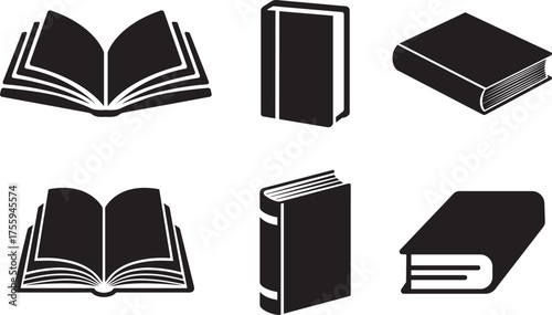 Book Icons Set | Open, Closed, and Stacked Reading Symbols Vector Illustration.