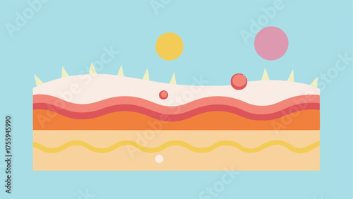 Aging Skin Repair An illustration of skin layers showing exosomes repairing damaged cells with a visual representation of collagen synthesis.