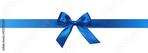 Vector decorative shiny gift blue ribbon with tied bow design element isolated on white background