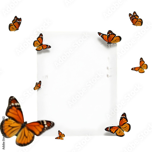  Butterflies Frame Isolated Orange Insect Border Isolated on Transparent Background