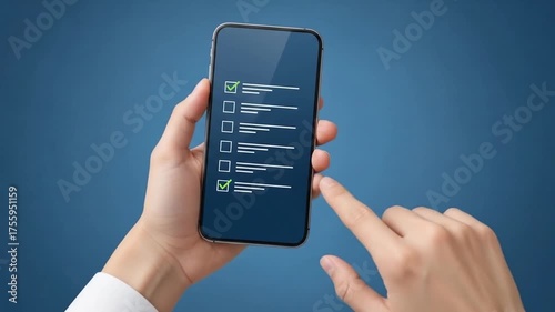 Wallpaper Mural Hands interacting with a checklist app on a modern smartphone, completing tasks quickly and Torontodigital.ca