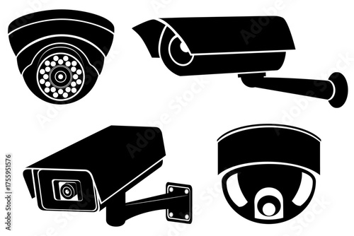 video camera surveillance cameras black silhouette cartoon stock vector illustration isolated on white background