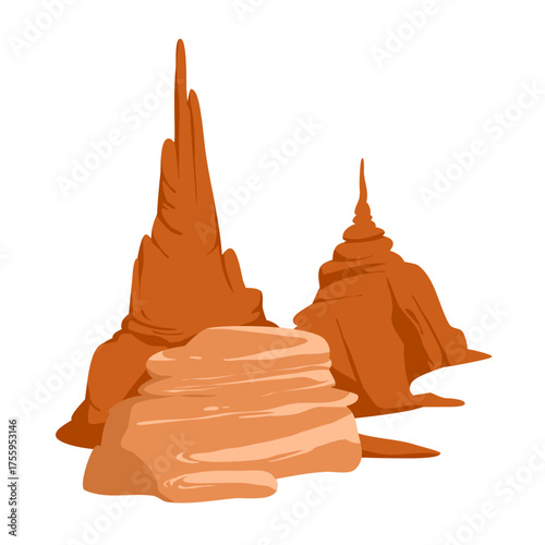 Cave stalagmites, natural brown rock cones grow on underground cavern, tunnel and underwater grotto floor. Silhouettes of geologic formation, mineral fantasy objects cartoon vector illustration