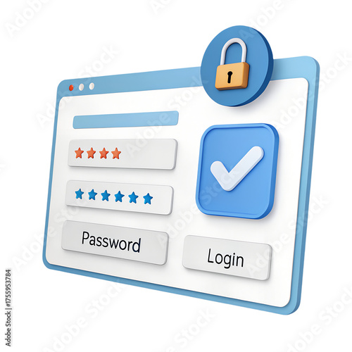 Secure Computer Login Password and Padlock Protection with Blue Check Mark for safe Data Authentication concept 