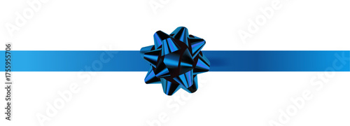 Vector decorative shiny gift blue ribbon with tied bow design element isolated on white background