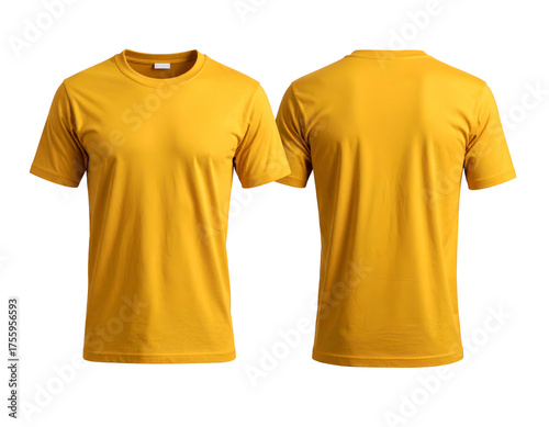 Isolated, seamless shot of a yellow t-shirt, front and back, plain