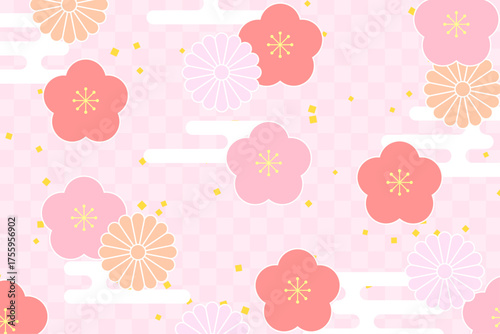 かわいい和柄の背景　ピンク　赤　
