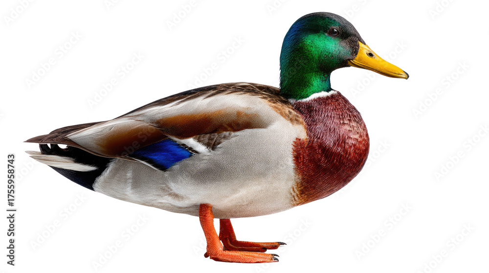 Obraz premium Dazzling Duck: A majestic duck, resplendent in its vibrant plumage, exudes an air of tranquility.