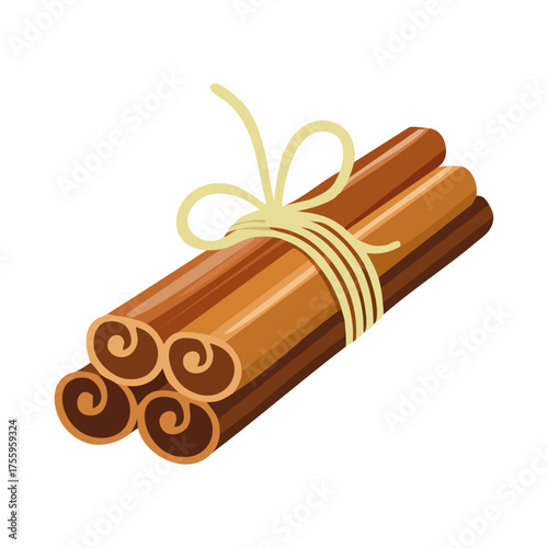 Cinnamon Sticks Bundle Tied with Ribbon for Holiday Baking Illustration