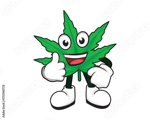 Marijuana Leaf Cartoon Character with Like and Recommending Gesture Illustration