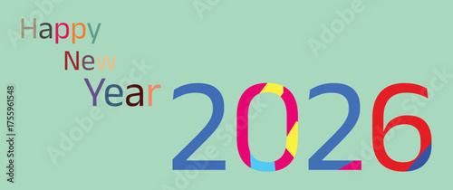 Celebrate the vibrant arrival of 2026 with this modern and dynamic "Happy New Year" typographic design, perfect for festive greetings and celebratory promotions.