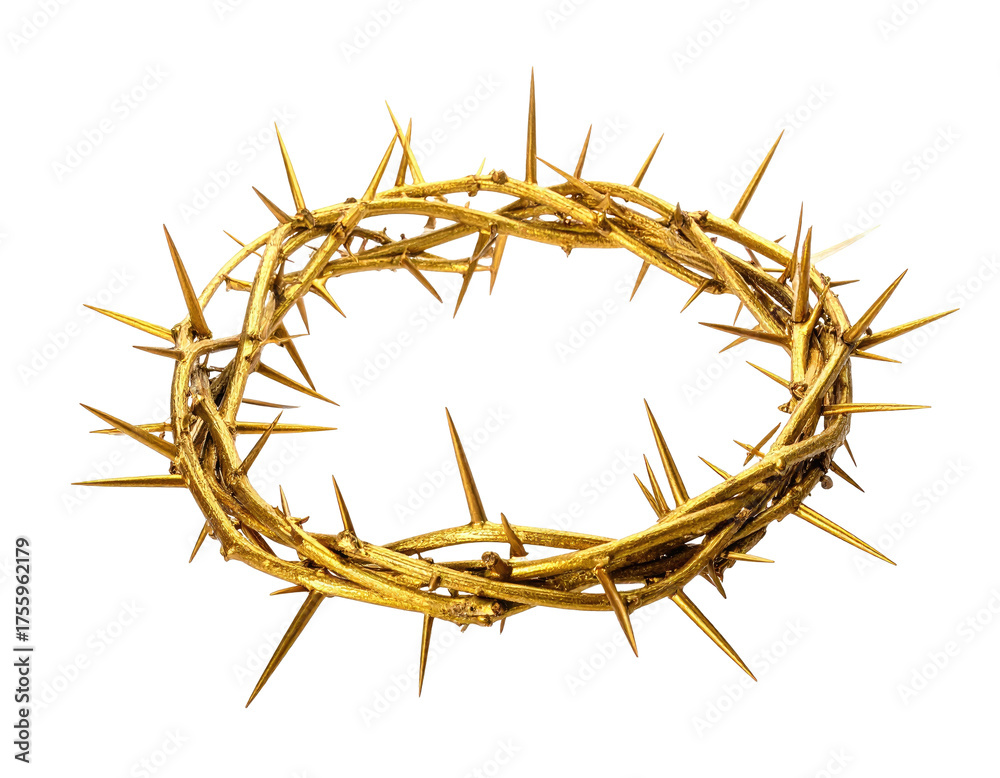 Fototapeta premium A golden, thorny wreath rendered with realistic detail against a dark backdrop