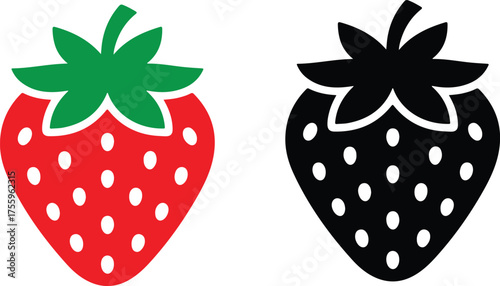 Two contrasting strawberry silhouettes for design elements. strawberry fruit stencil icon silhouette vector illustration.