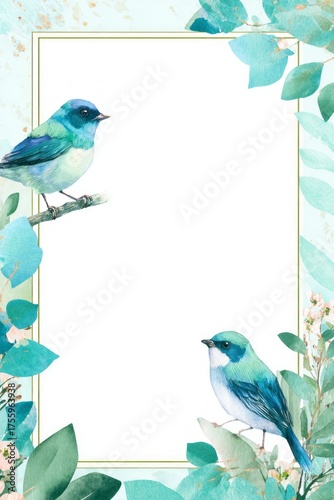 blue frame design with background, blue and green flowers,