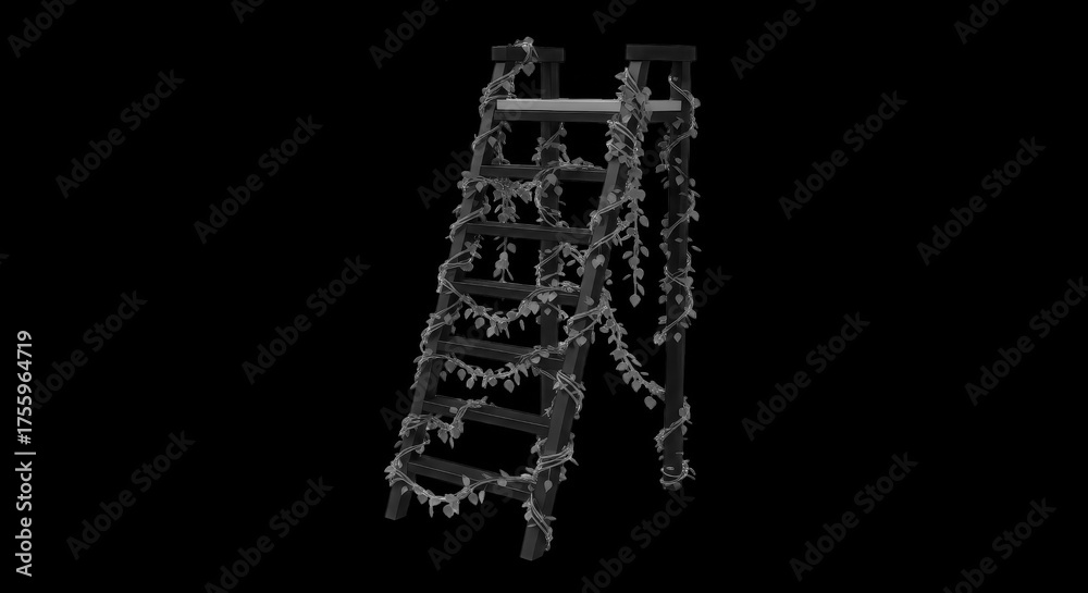 Obraz premium Decorative ladder with green ivy leaves isolated on transparent background
