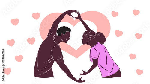 couple kneeling and forming a heart with their hands, a romantic moment of love and togetherness
