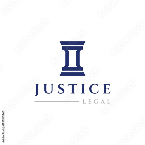 justice and lawyer law firm concept logo template design with pillar and scale symbol.