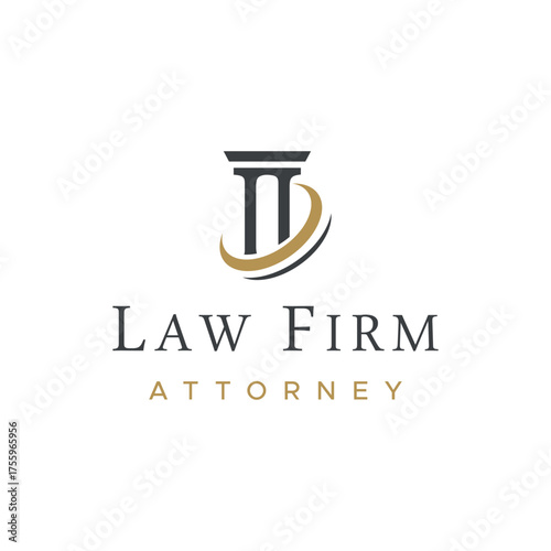 justice and lawyer law firm concept logo template design with pillar and scale symbol.