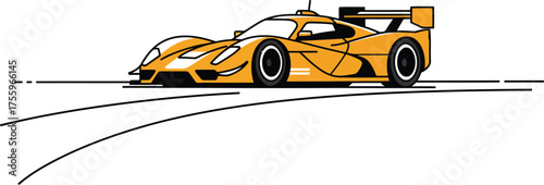 Dynamic orange racing car speeds down track capturing motion and competition isolated on transparent background