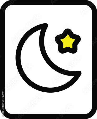 a simple black line drawing of moon and star