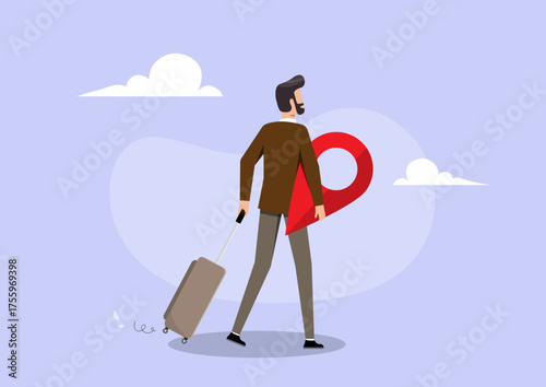 Traveler Carrying Location Pin — Minimalist Travel Concept