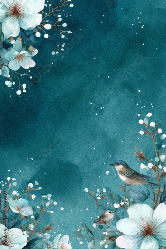 blue frame design with background, blue and green flowers,