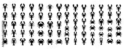 Vector art of seamless pattern of lobster and crab silhouettes, perfect for textile prints or digital backgrounds