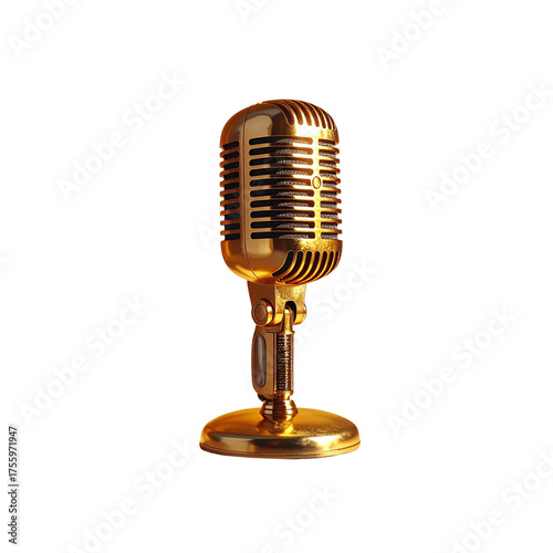 retro metallic gold mic with shadow, elegant studio equipment render 