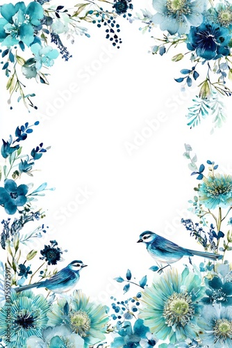 blue frame design with background, blue and green flowers,